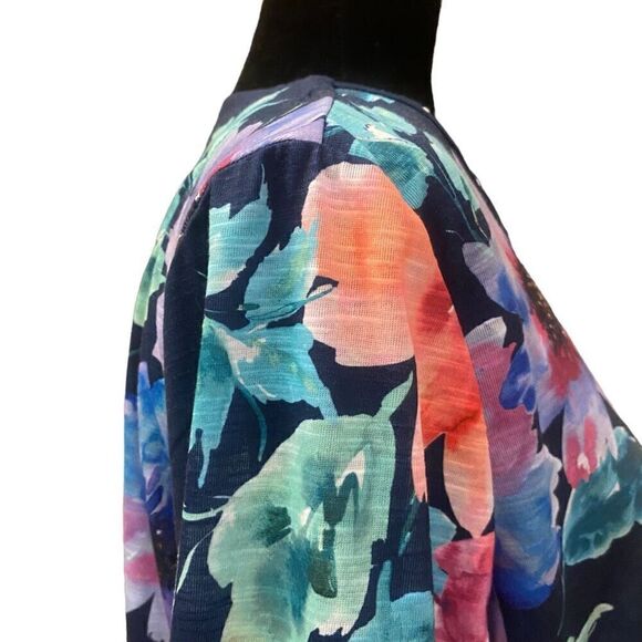 Alfred Dunner Boho Vibes Watercolor Floral Top 3/4 Sleeves Sz L petite - Picture 7 of 14